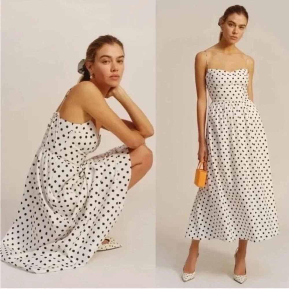 Reformation White Polka Dot Midi Dress  w/ pockets! NWOT, size 10, LEAVING SOON - Picture 4 of 11